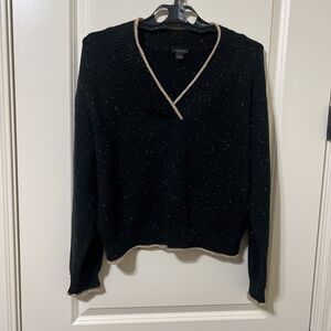 Ann Taylor Factory Black Tan Long Sleeve V Neck Sweater Size Small
